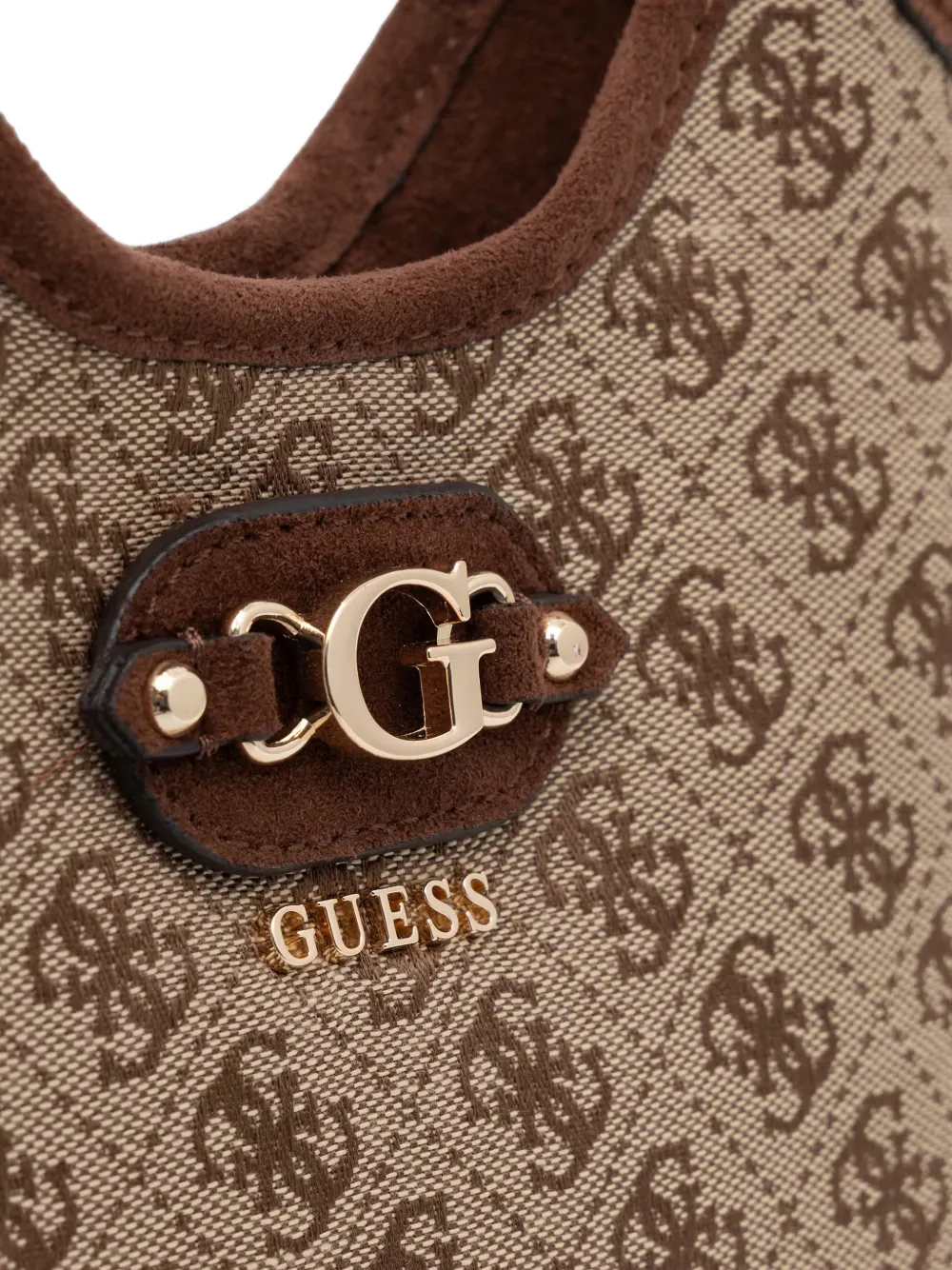 GUESS USA Samantha mini-shopper met monogramprint en logoplakkaat Beige
