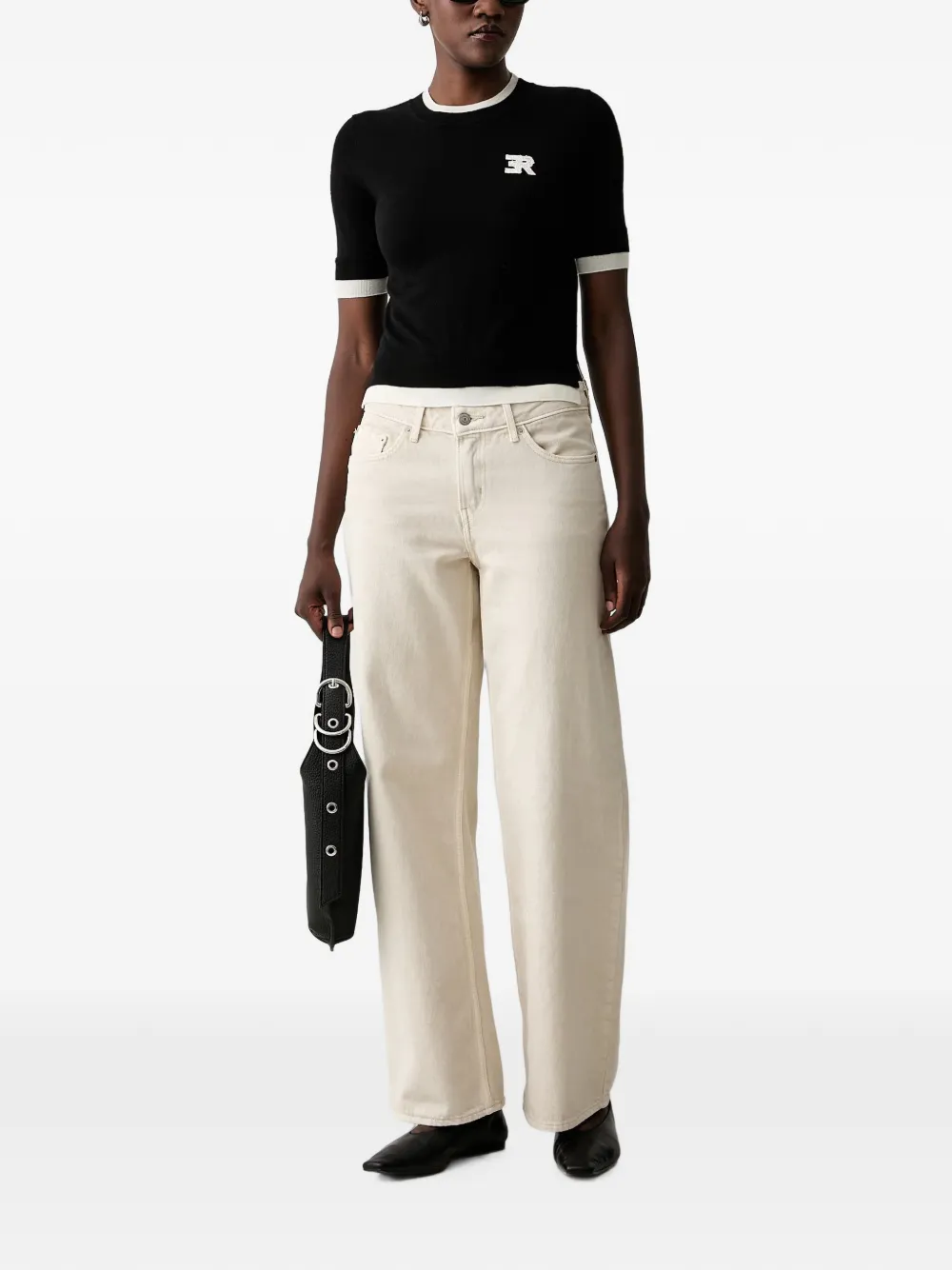 ERMANNO FIRENZE T-shirt met contrasterende afwerking Zwart