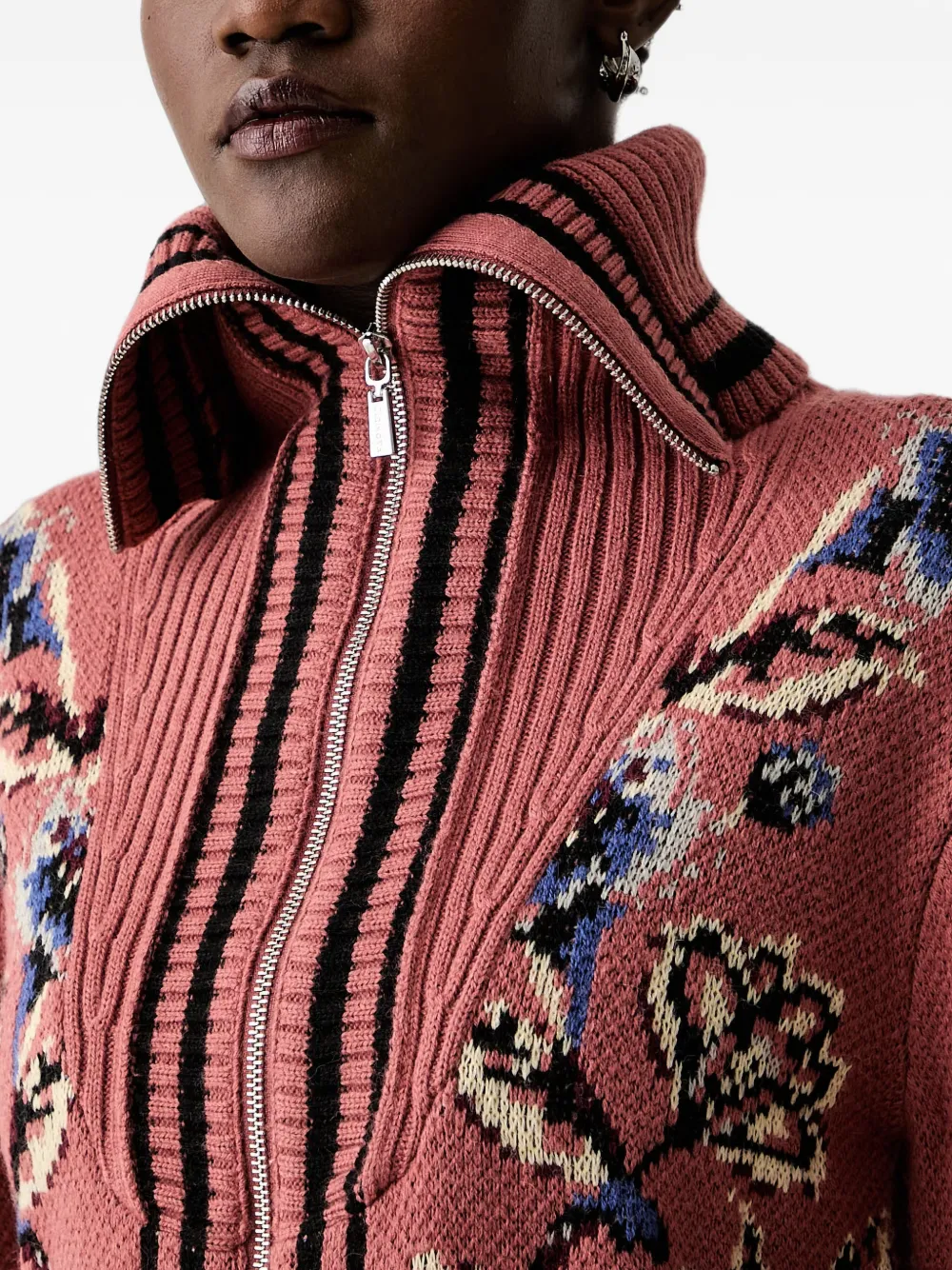 FARM Rio Vest met bloemenintarsia en rits Roze