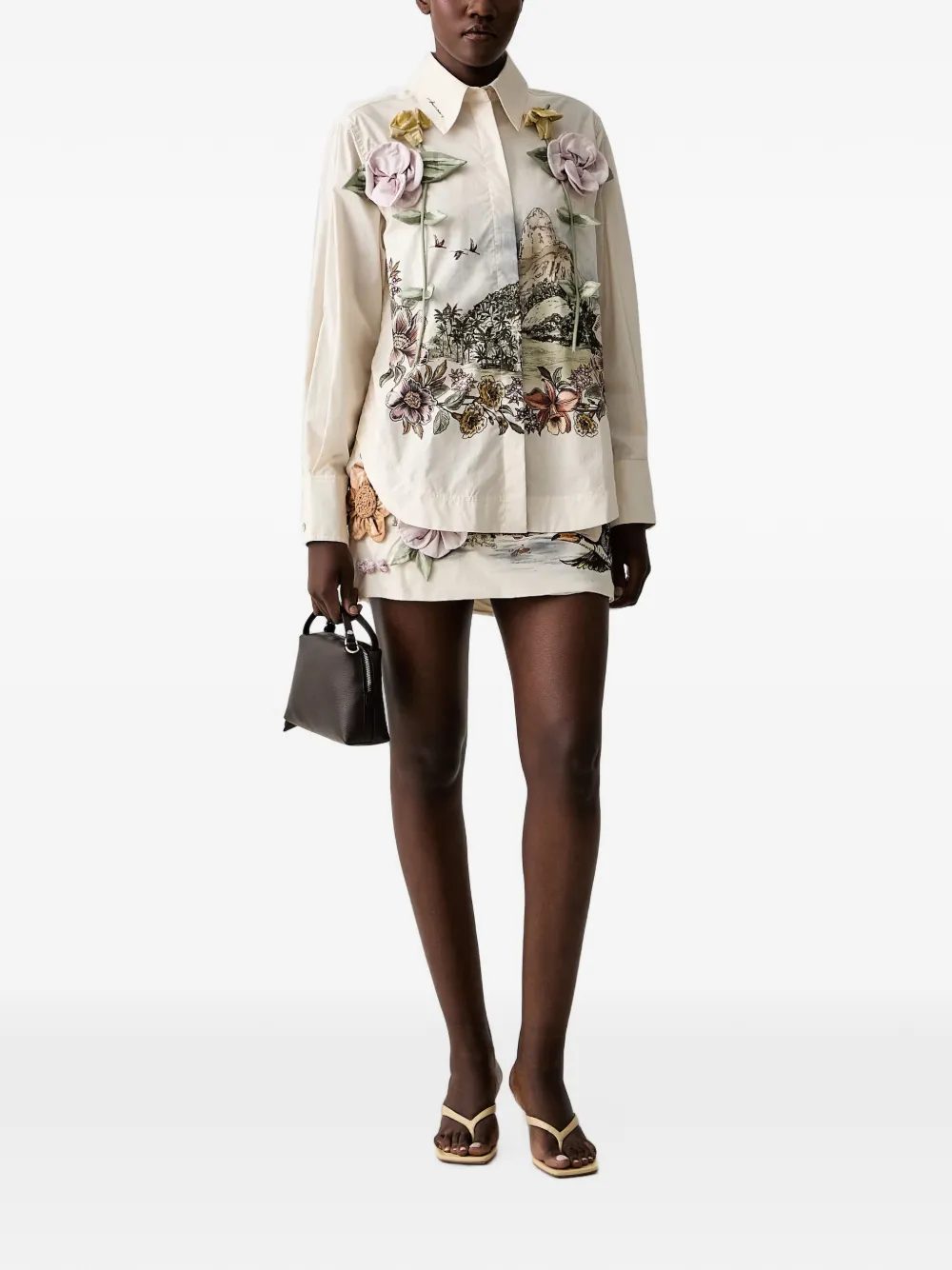 FARM Rio graphic-print floral-appliqué mini skirt
