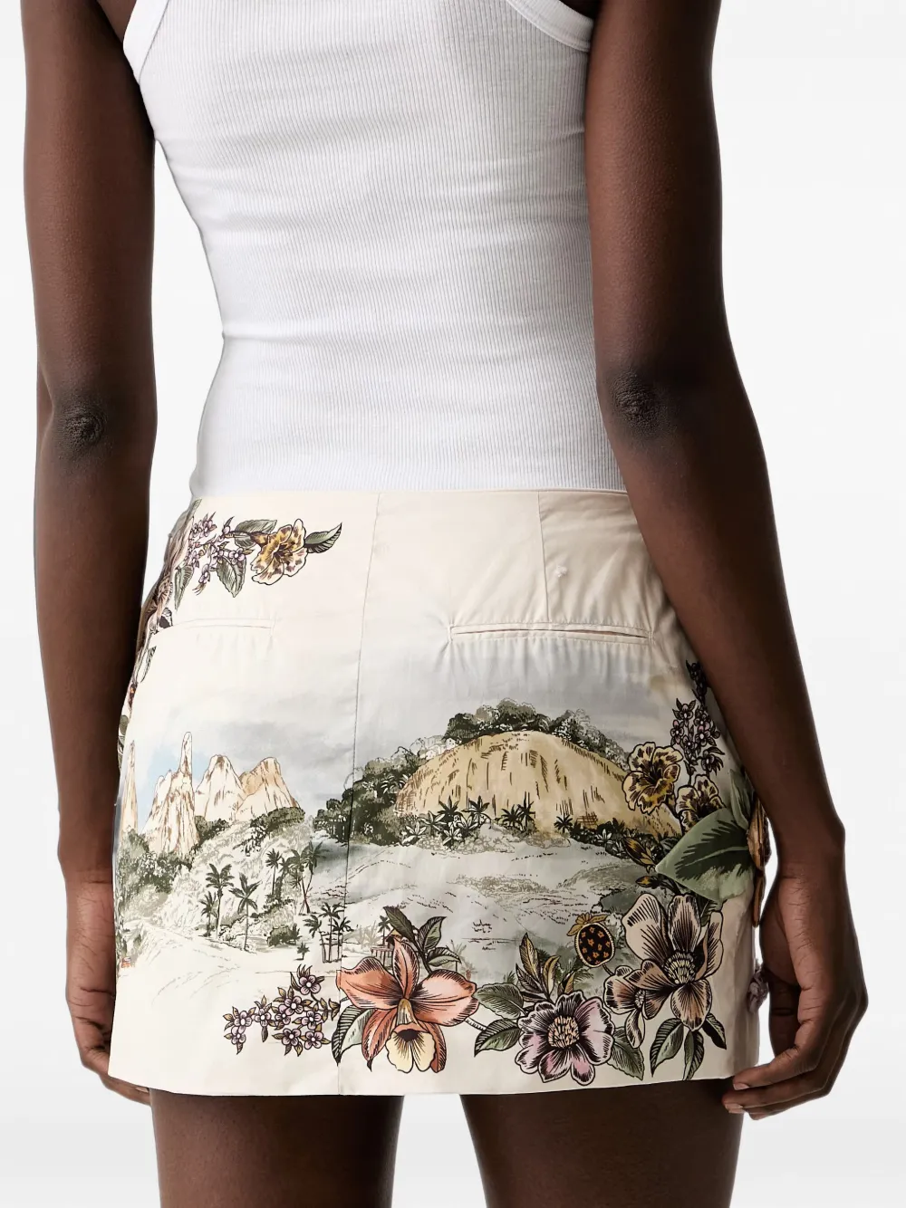 FARM Rio Mini-rok met bloemen-applicatie en grafische print Beige