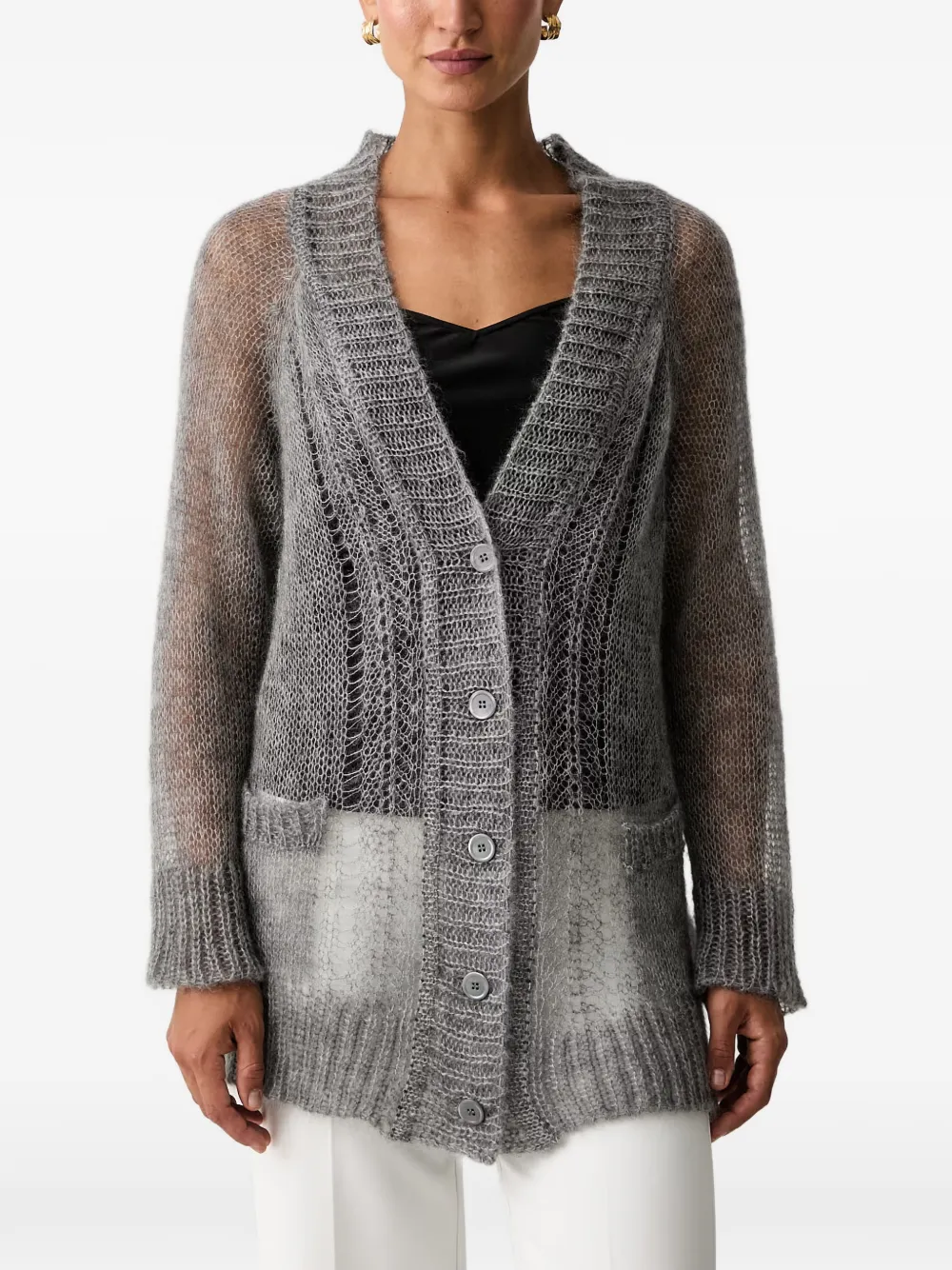 Ermanno Scervino open-knit button-down cardigan - Grau