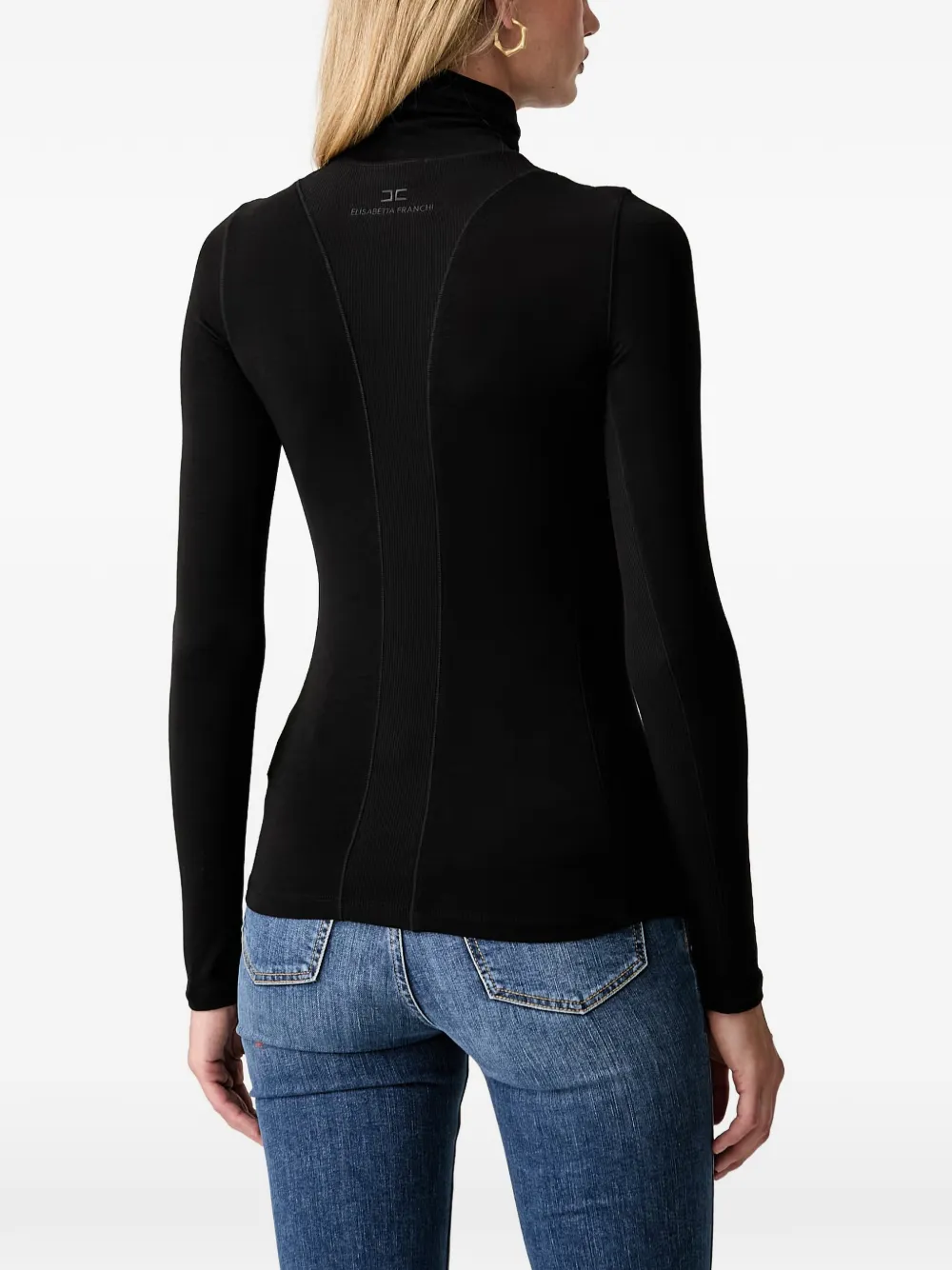 Elisabetta Franchi Top van lichtgewicht jersey met col Zwart