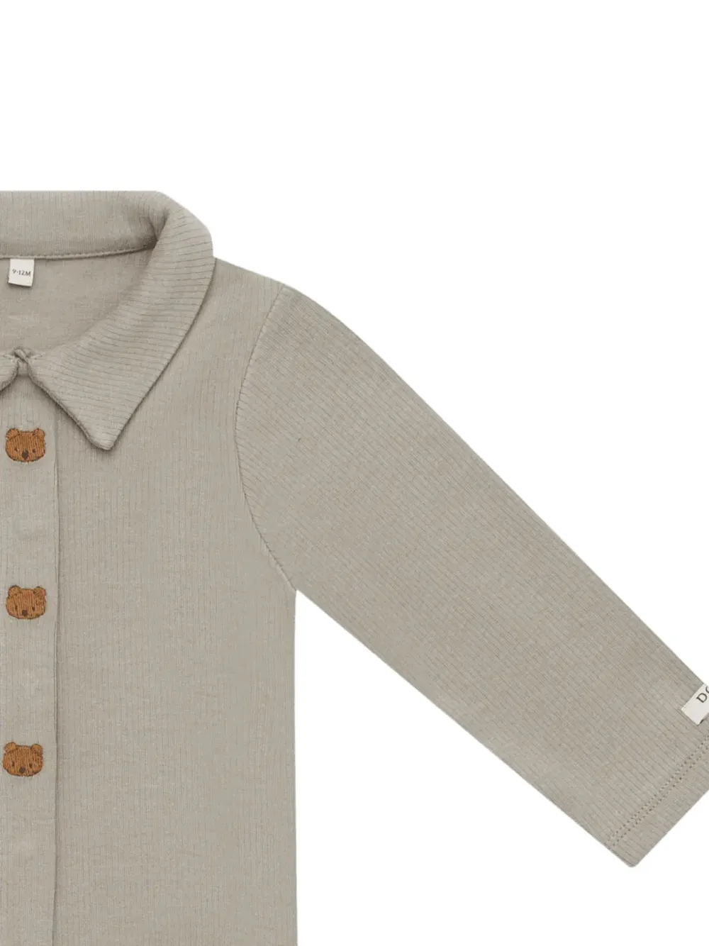Donsje Finnian Bodysuit geribbelde romper met geborduurde beer Groen