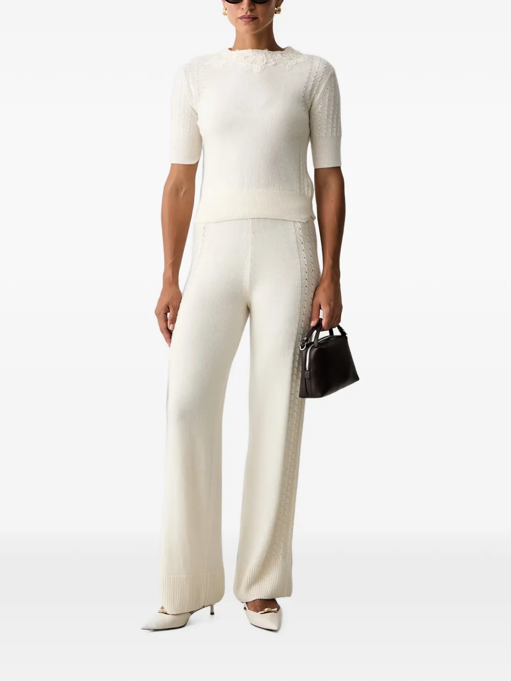 Ermanno Scervino Gebreide broek met wijde pijpen Beige