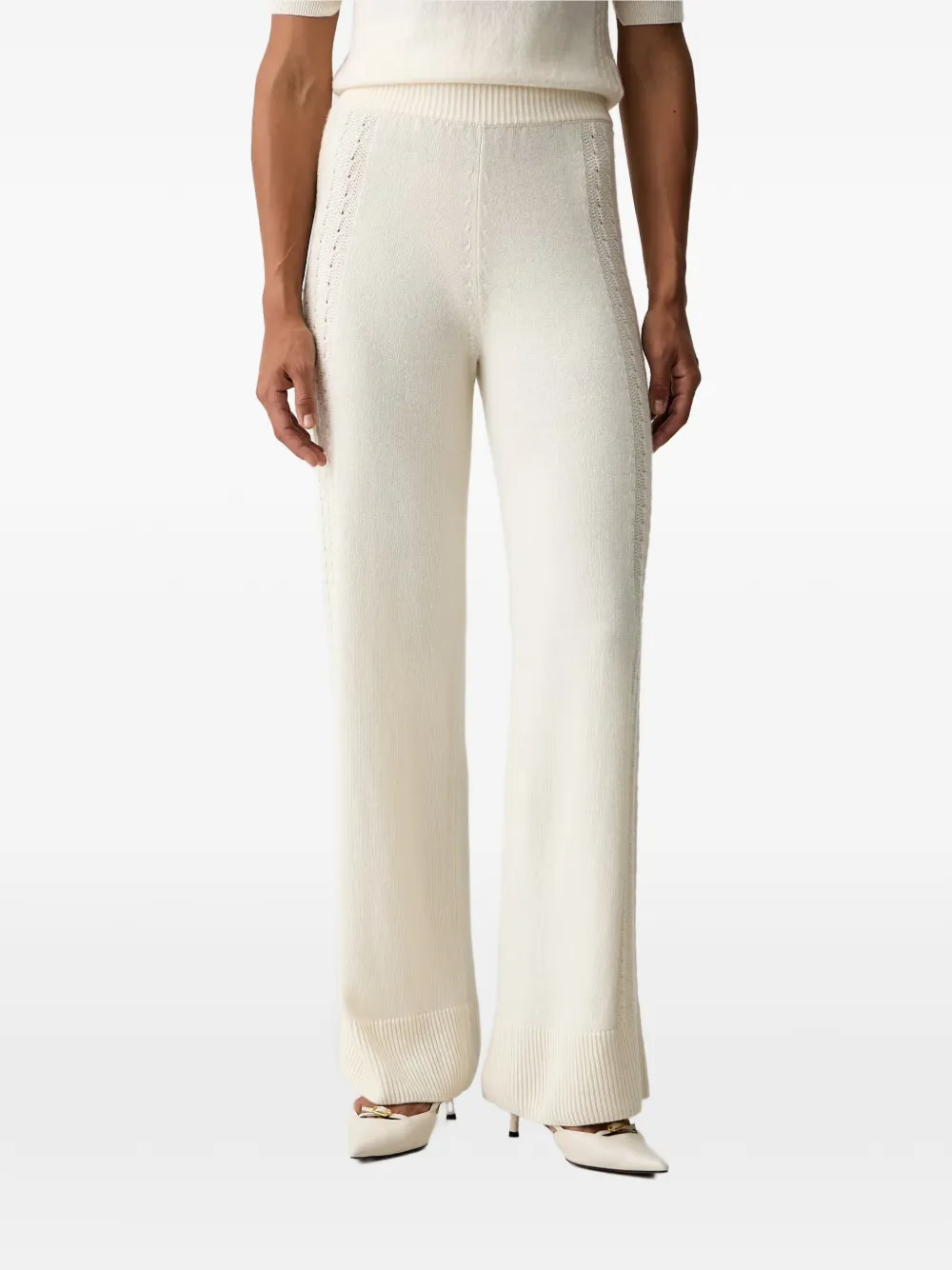 Ermanno Scervino Gebreide broek met wijde pijpen Beige