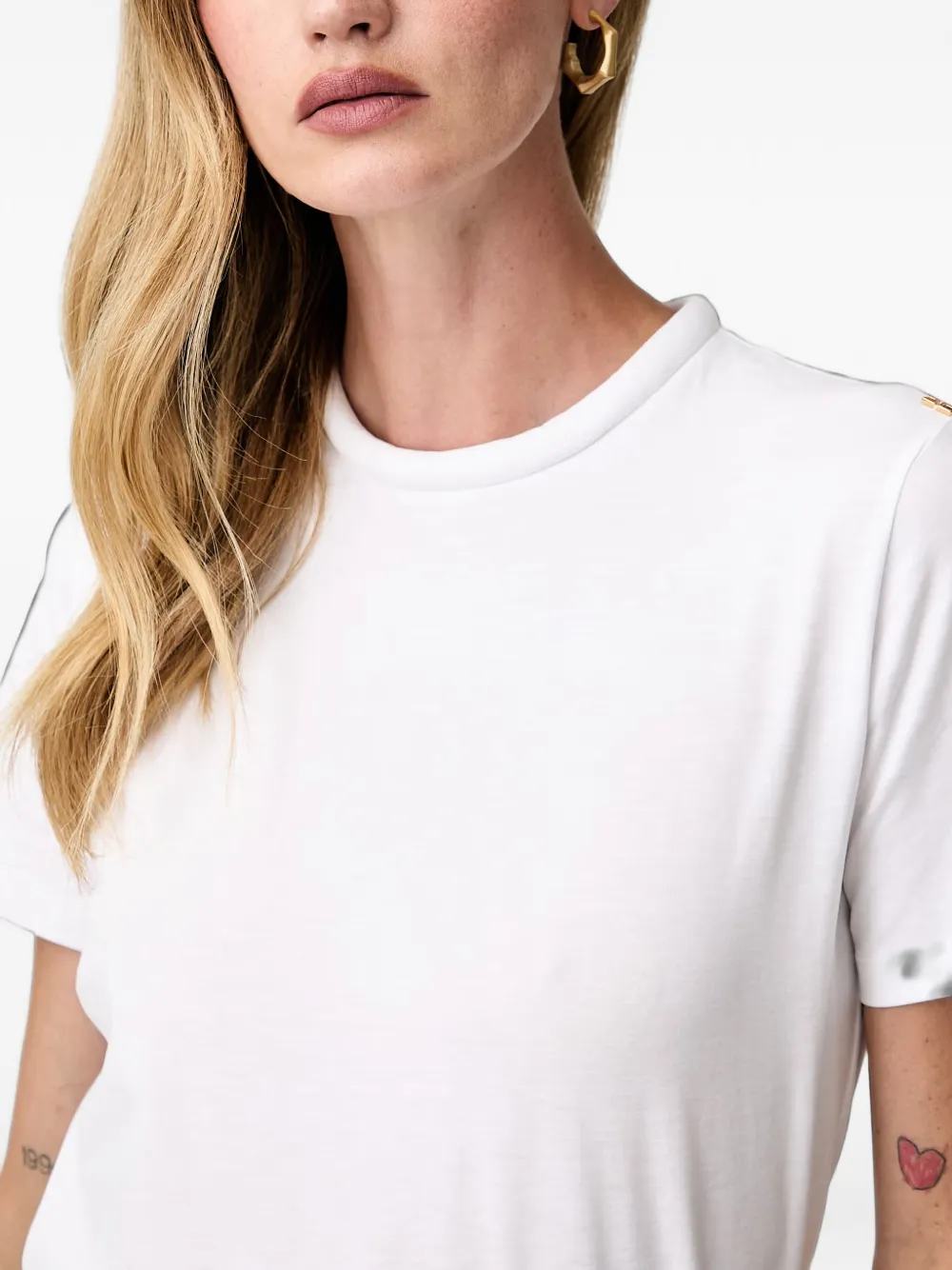 Elisabetta Franchi T-shirt met knoopsluiting aan de achterkant en logo-plakkaat Wit