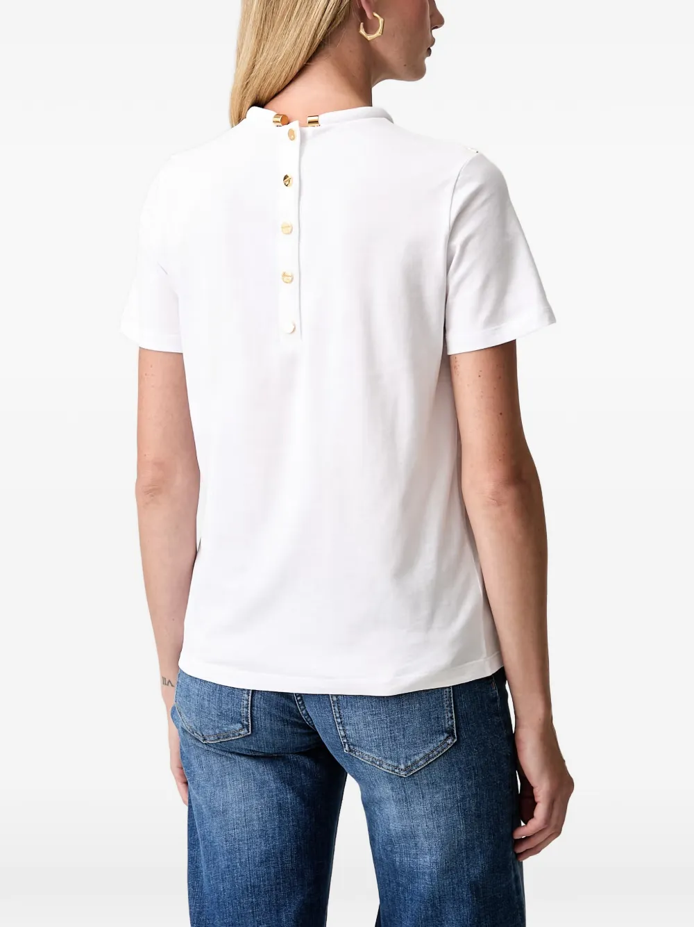 Elisabetta Franchi T-shirt met knoopsluiting aan de achterkant en logo-plakkaat Wit