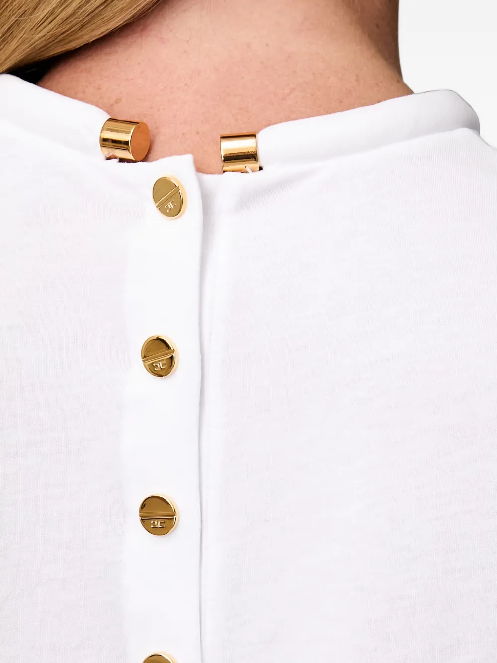 Elisabetta Franchi T-shirt met knoopsluiting aan de achterkant en logo-plakkaat Wit