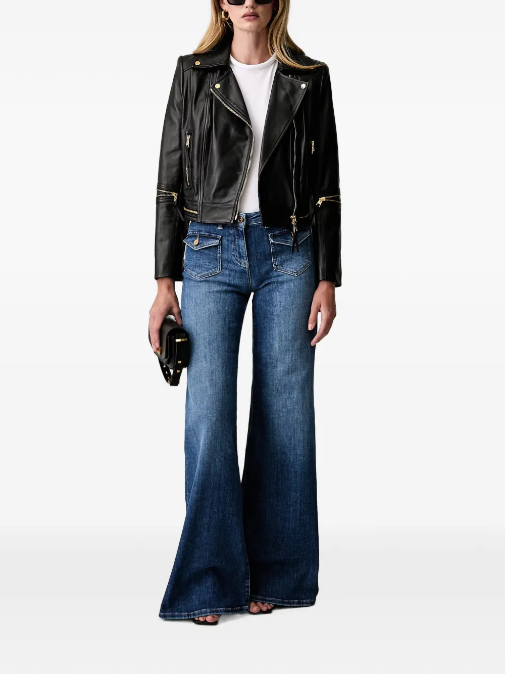 Elisabetta Franchi T-shirt met knoopsluiting aan de achterkant en logo-plakkaat Wit