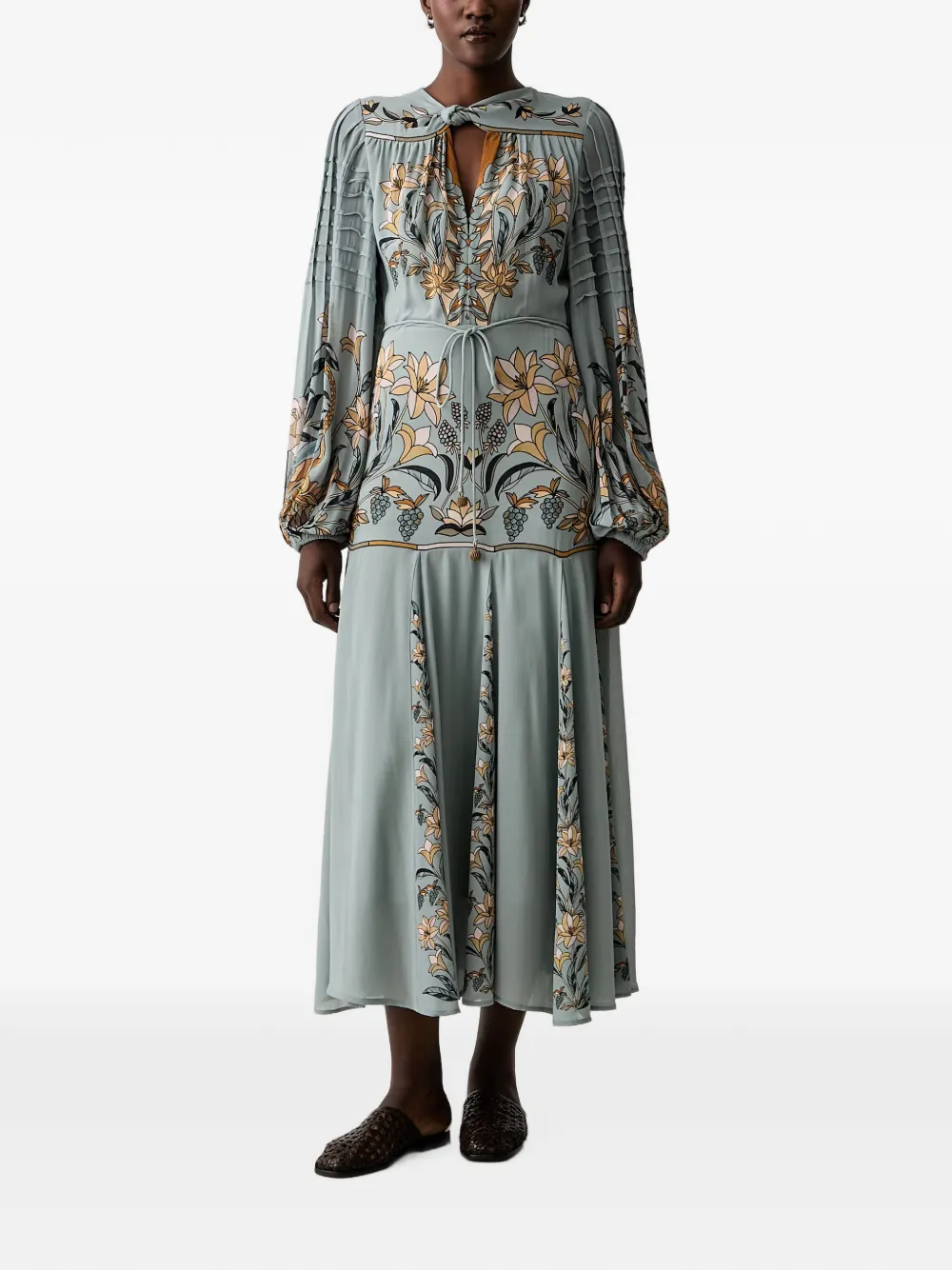 FARM Rio floral-print pleated-sleeve midi dress
