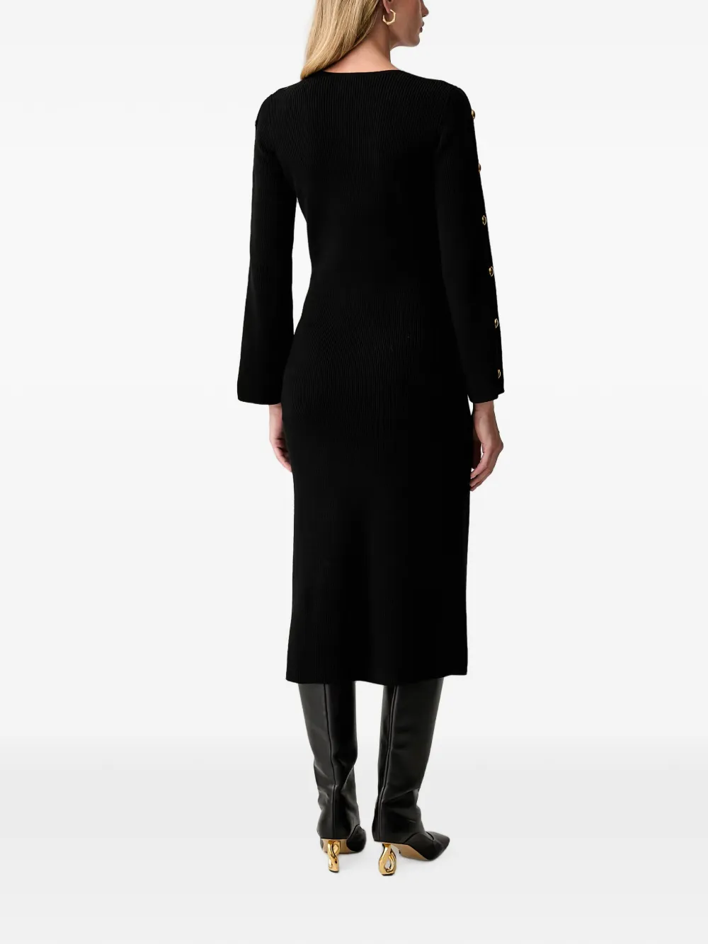 Elisabetta Franchi Midi-jurk verfraaid met knopen en split Zwart