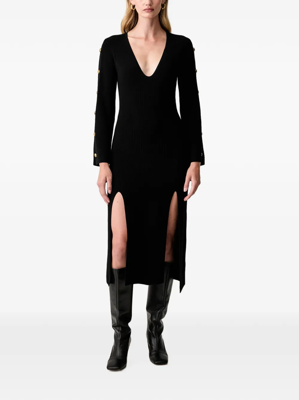 Elisabetta Franchi Button-embellished Slit-detail Midi Dress In Black