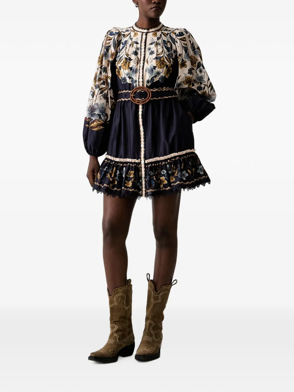 FARM Rio belted floral-print mini dress