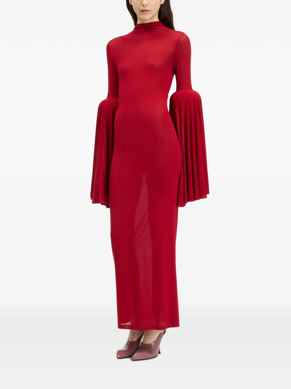 Jean Paul Gaultier pleated-sleeve long dress Rood