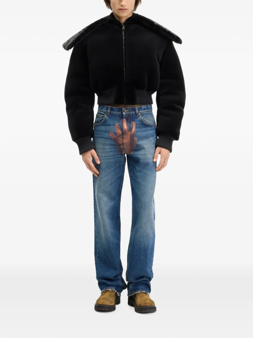 Jean Paul Gaultier Faux-fur Collar Bomber Jacket in Black, view 2