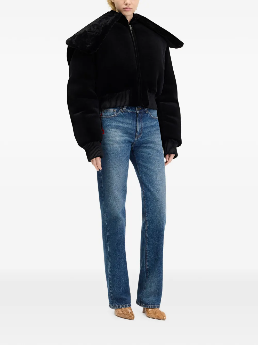 Jean Paul Gaultier Faux-fur Collar Bomber Jacket in Black, view 3