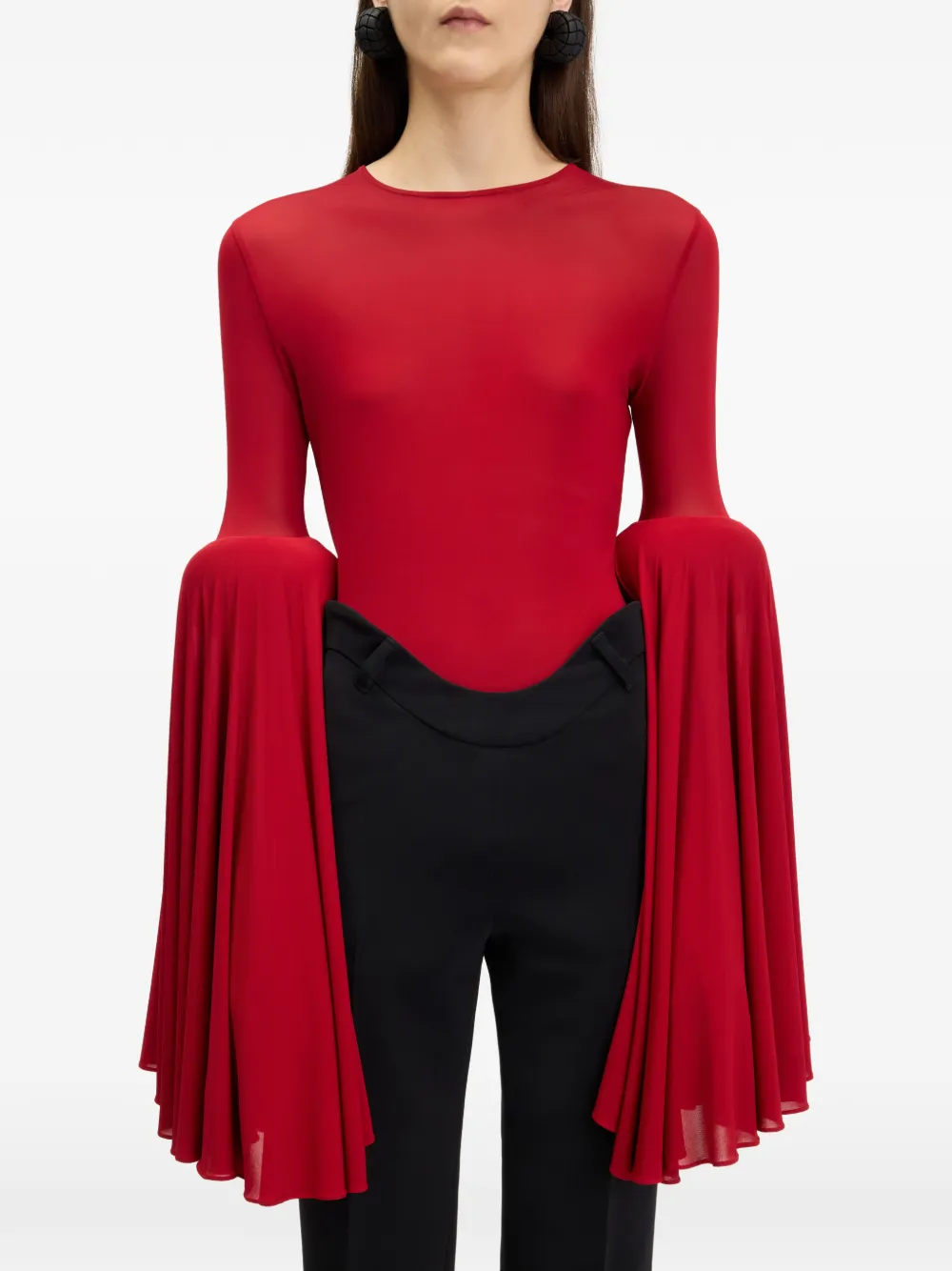 Jean Paul Gaultier Gesmockte top met klokmouwen Rood