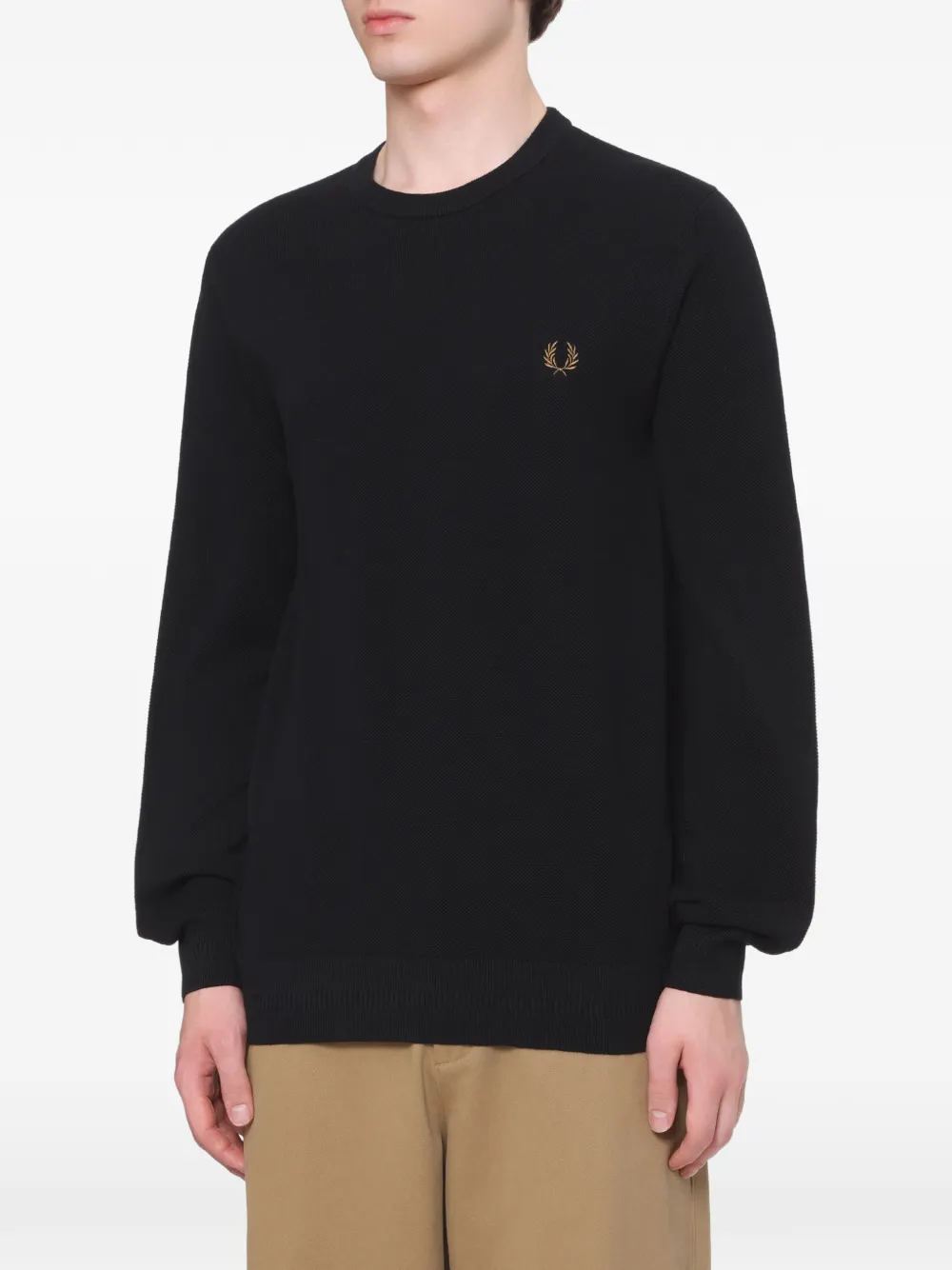 Fred Perry Piqué wreath-embroidered sweater Zwart