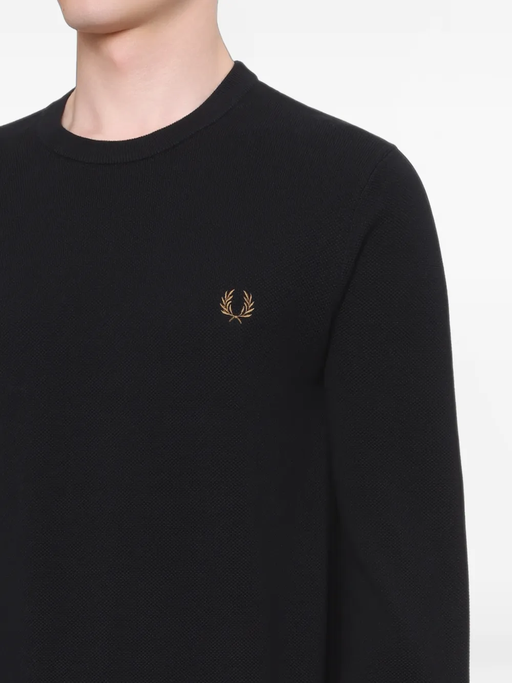 Fred Perry Piqué wreath-embroidered sweater Zwart