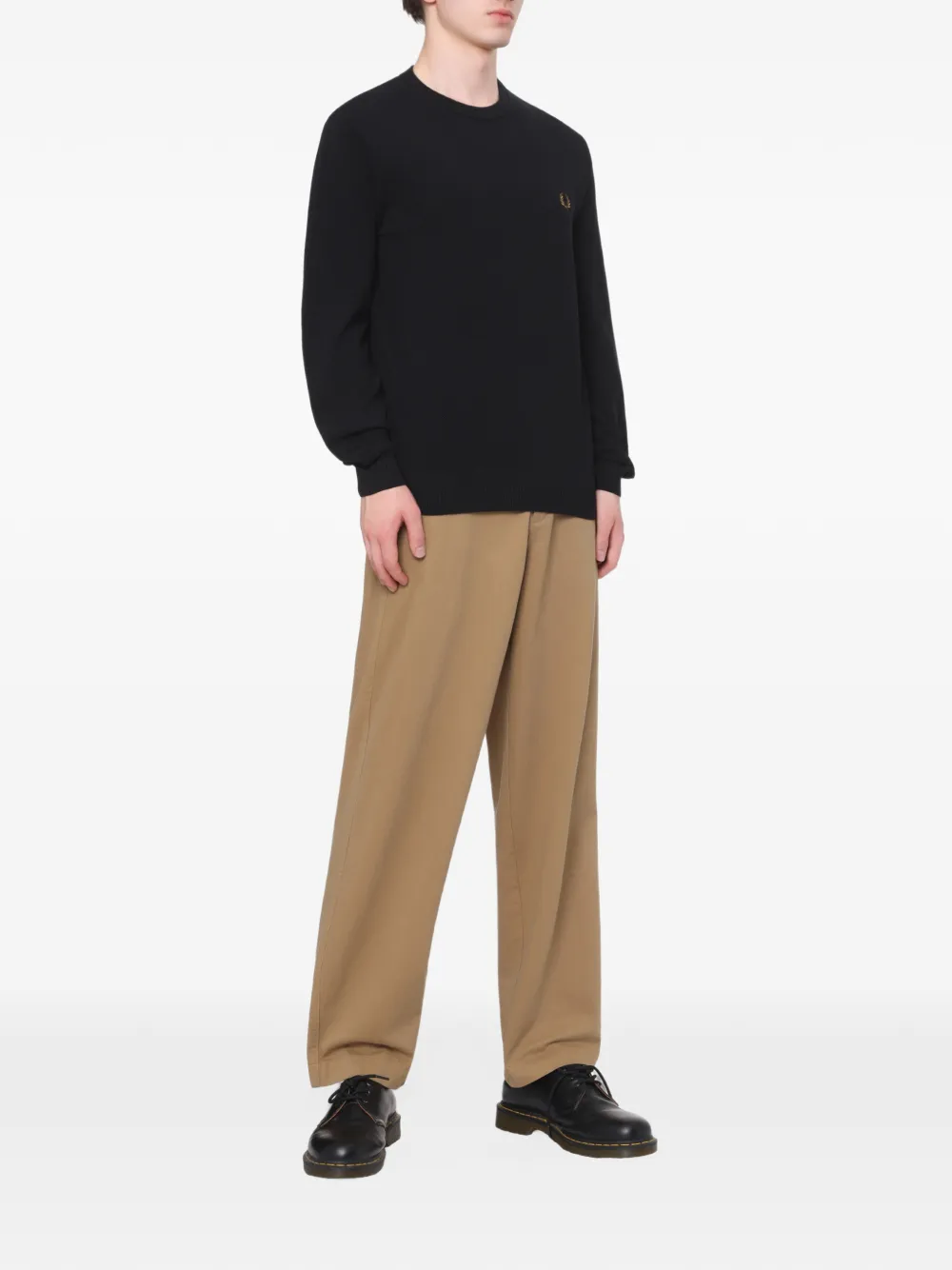 Fred Perry Piqué wreath-embroidered sweater Zwart