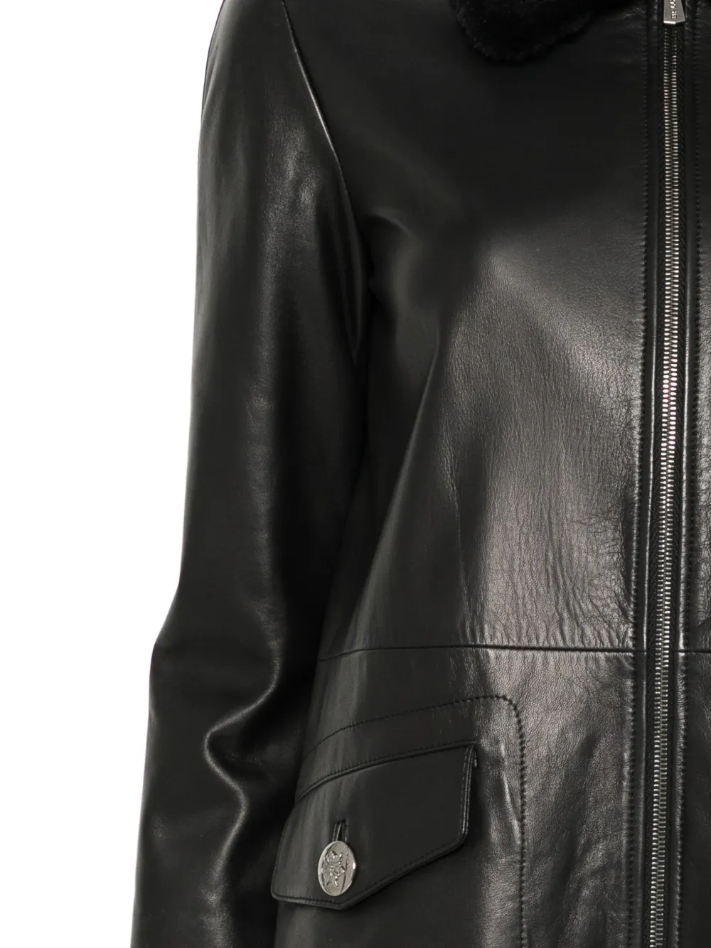 Bally Leren mantel met kraag van imitatiebont Zwart