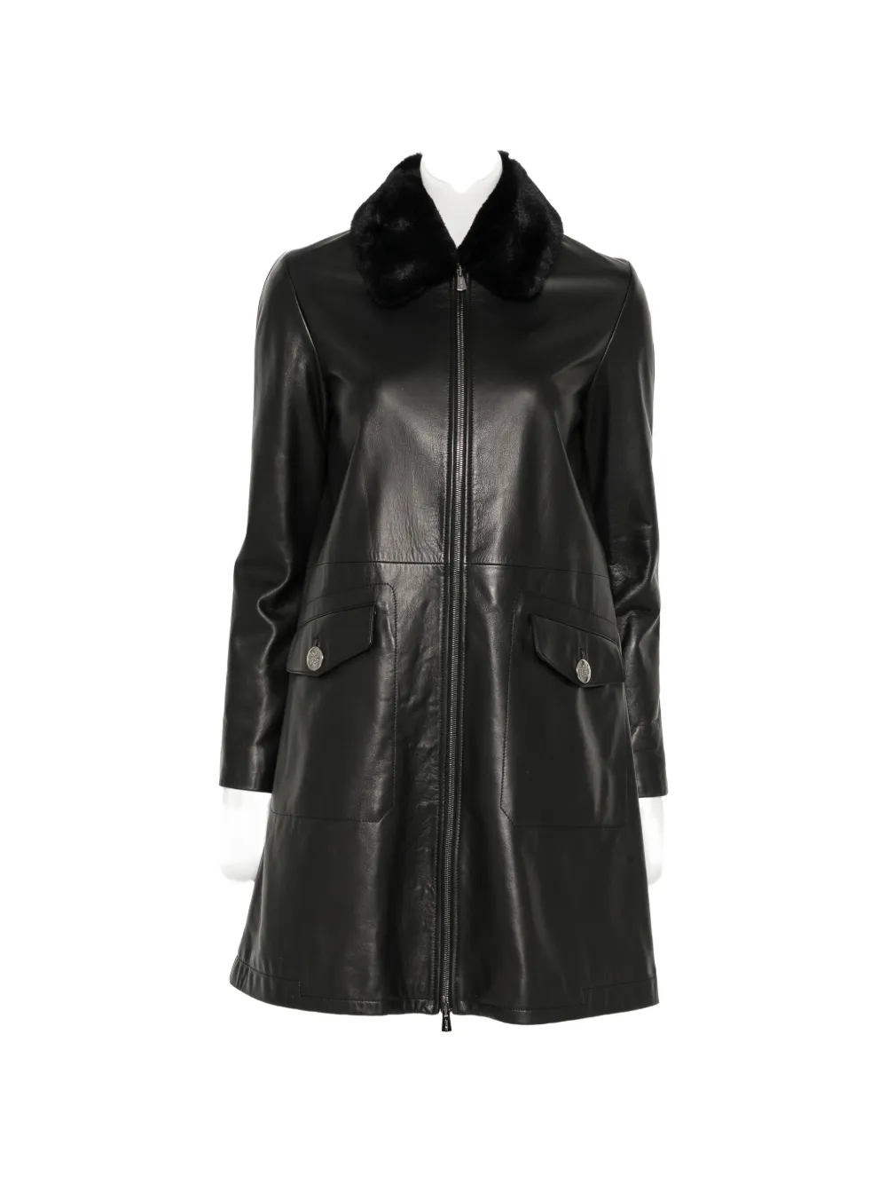 Bally faux-fur collar leather coat