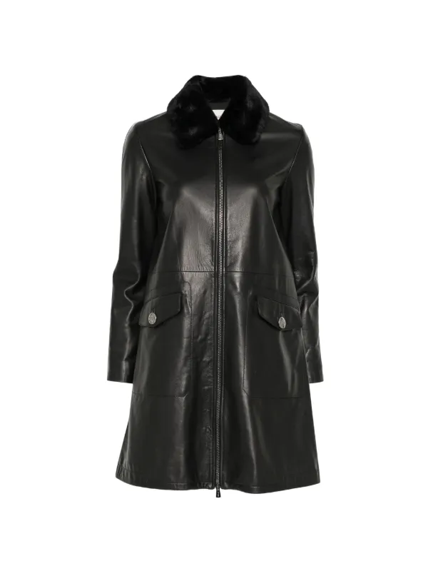 Bally Faux-fur Collar Leather Coat in Black