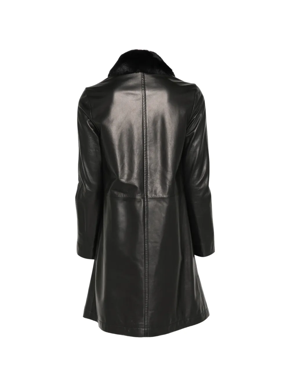 Bally Faux-fur Collar Leather Coat in Black, view 2