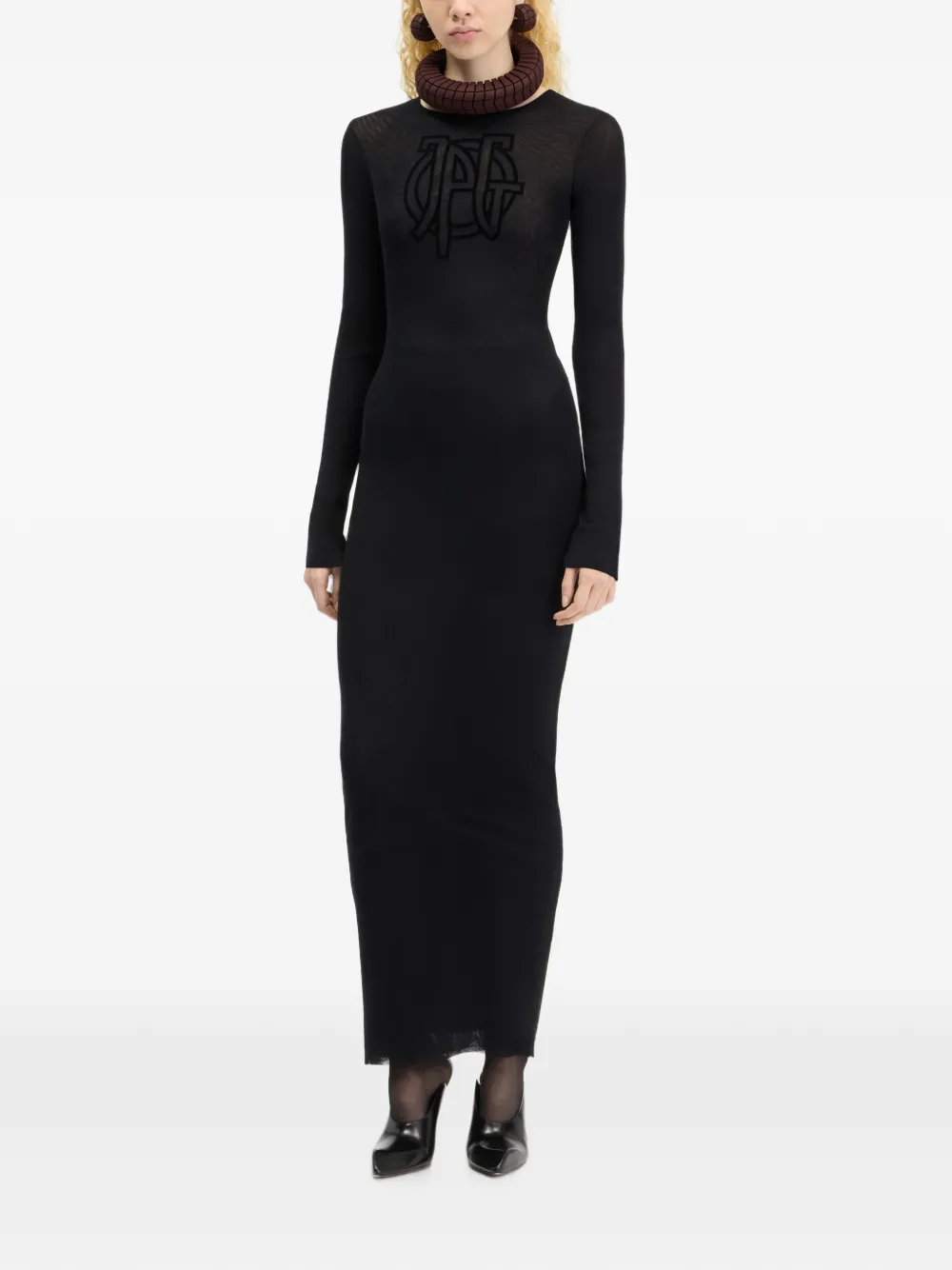 Jean Paul Gaultier logo-flocked maxi dress Zwart
