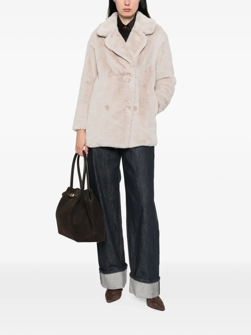 Herno Jas van imitatiebont met dubbele rij knopen Beige