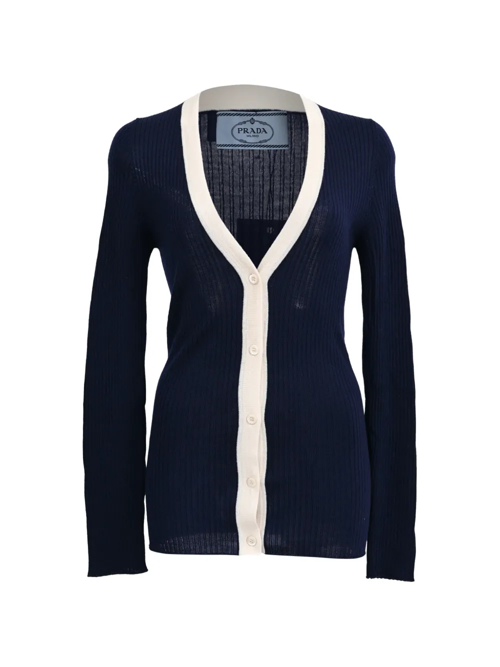 Prada Pre-Owned Cardigan a coste con scollo a V 2023 - Blu