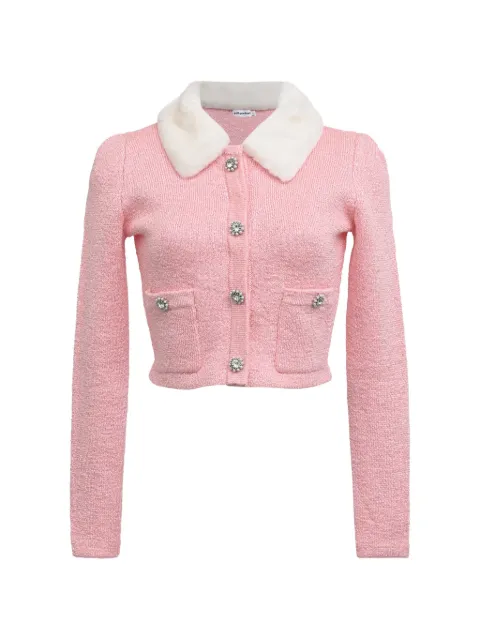 Self-Portrait faux-fur collar cropped sweater