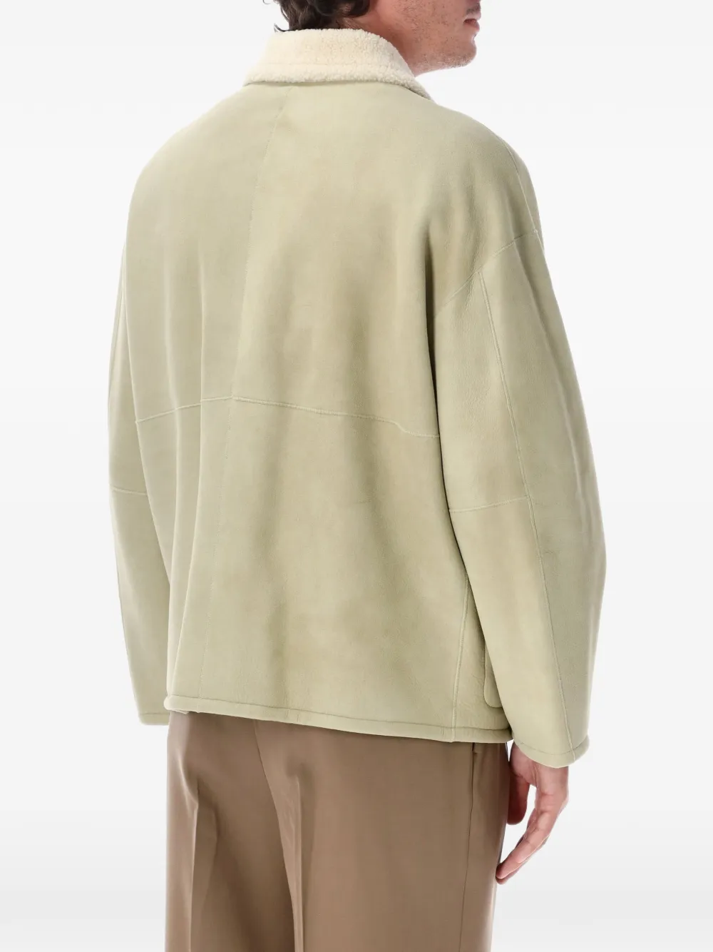 Auralee Leren jack met lammy kraag Beige