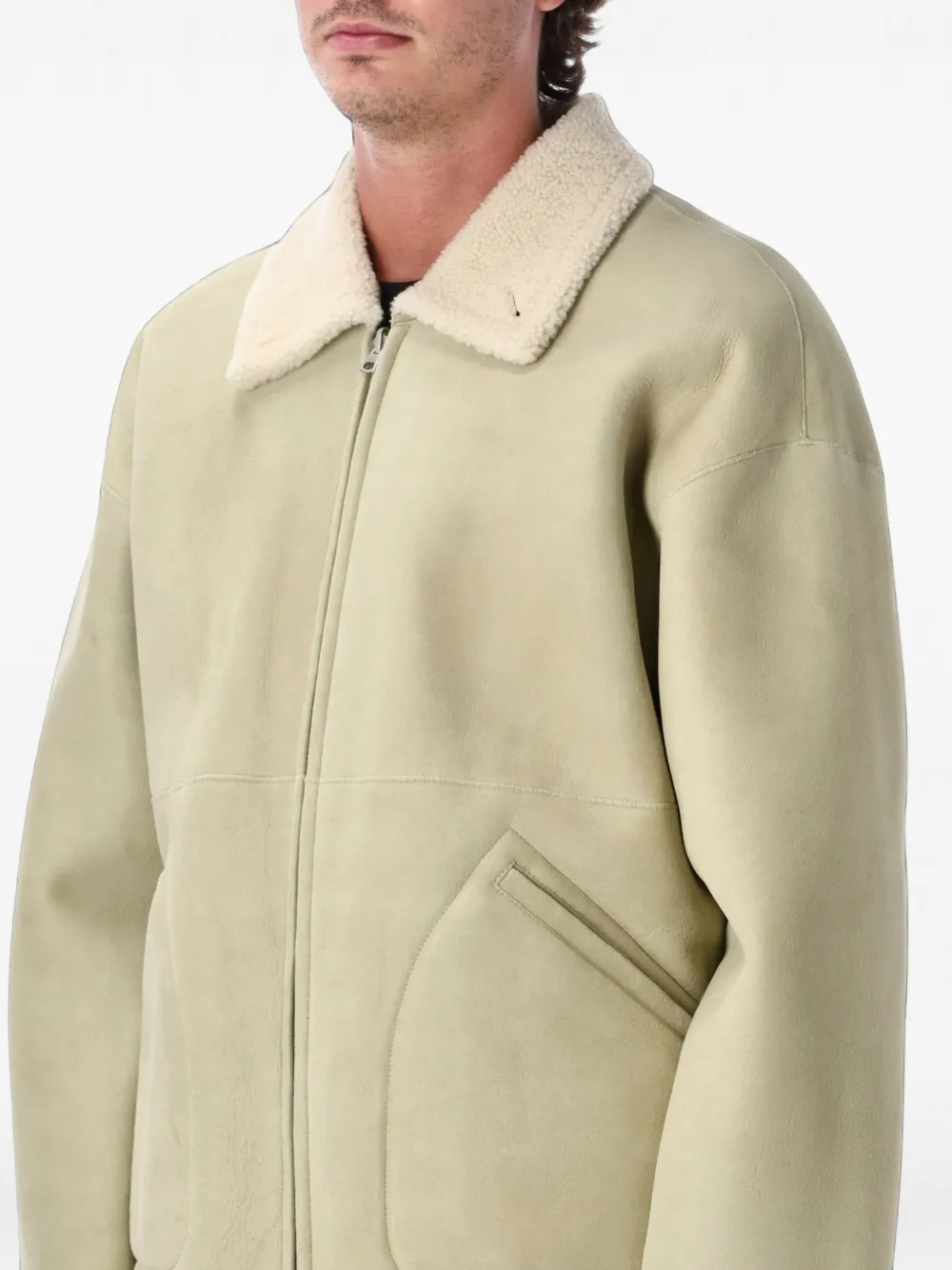 Auralee Leren jack met lammy kraag Beige