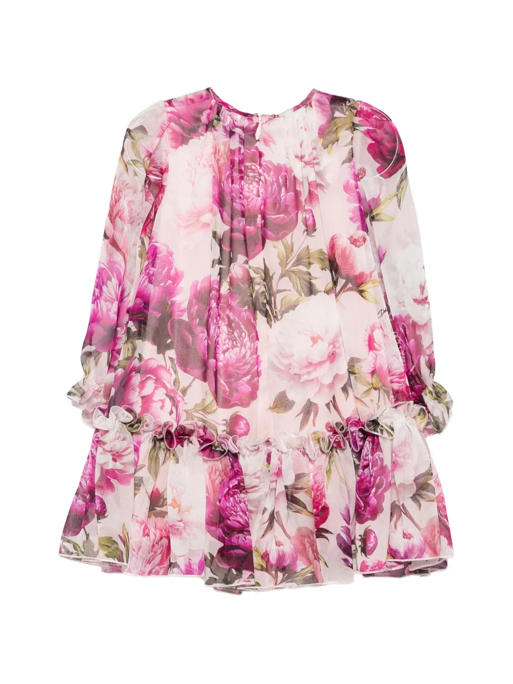 Dolce & Gabbana Kids Jurk met bloemenprint en ruches Roze