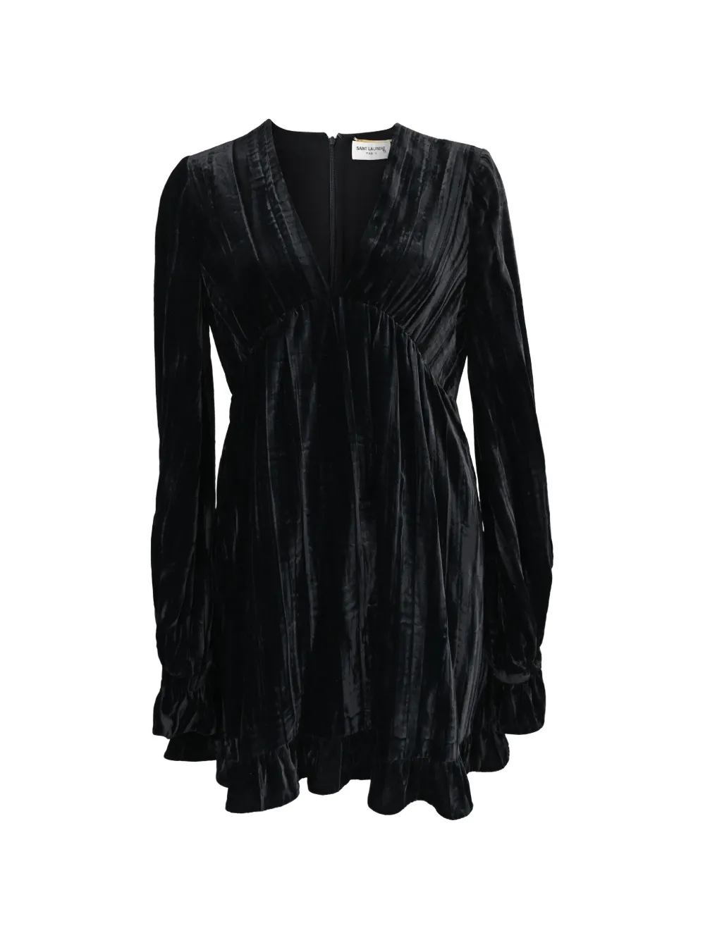 Saint Laurent Pre-Owned Samtkleid mit V-Ausschnitt - Schwarz