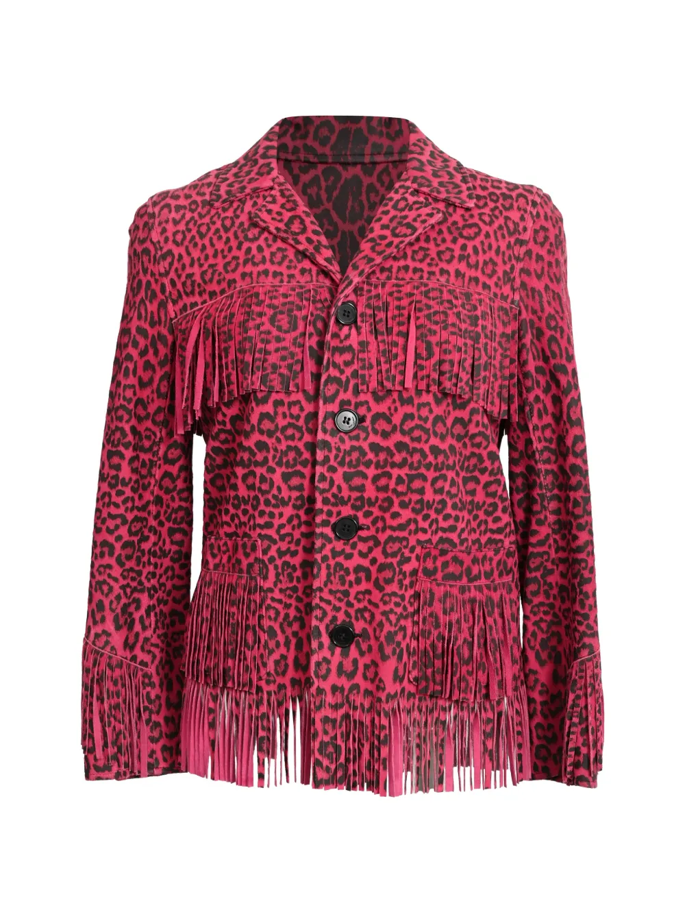 Saint Laurent Pre-Owned leopard-print fringed jacket - Rosa