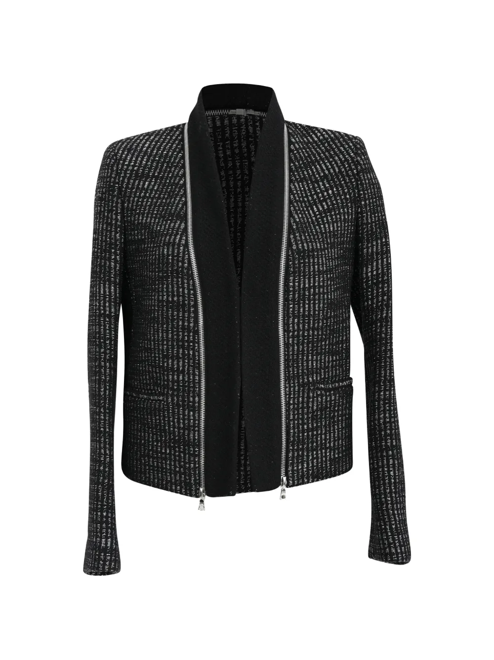 Pre-owned Sandro Tweed Zip-accent Blazer In Black