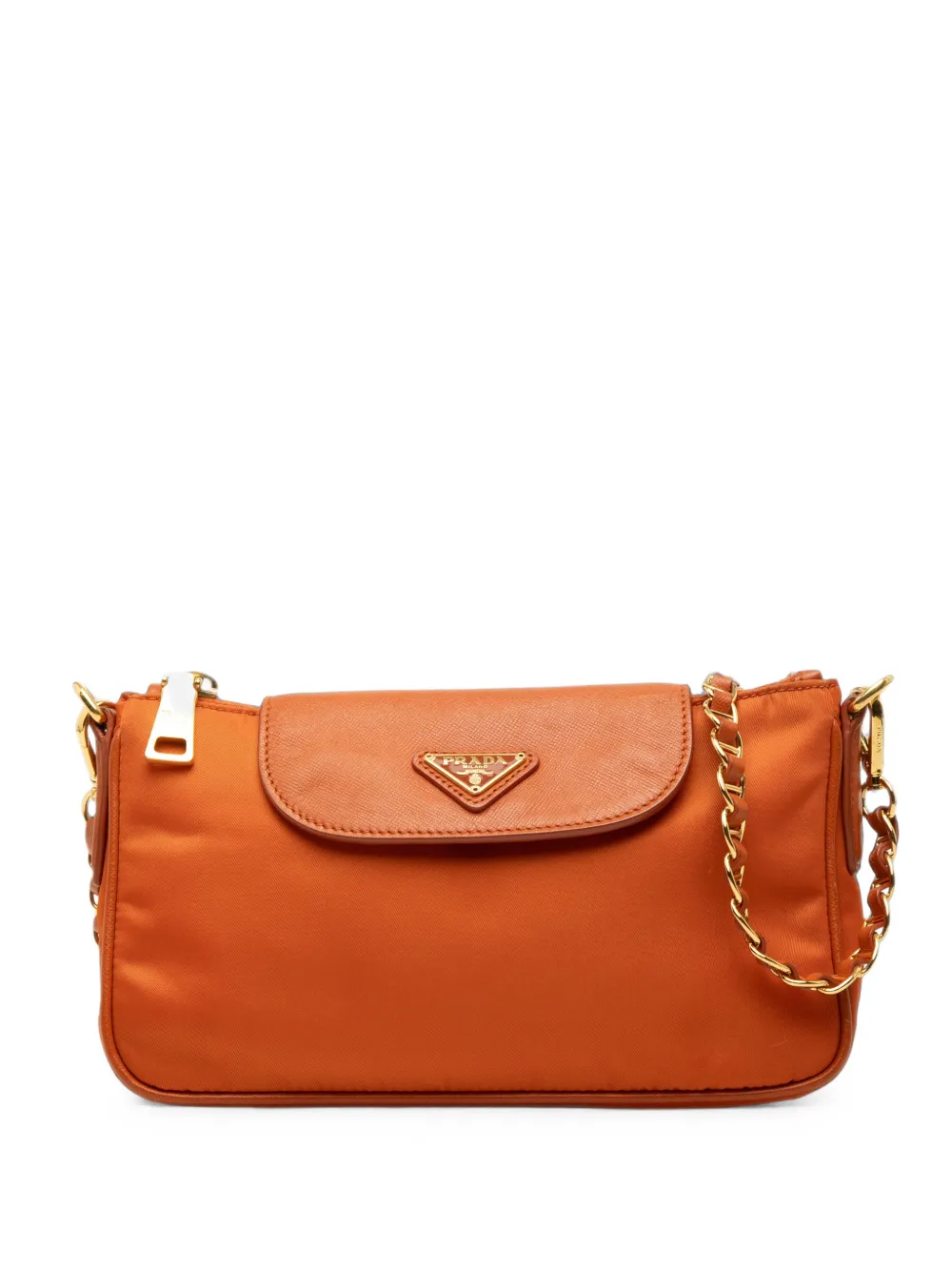 Prada Pre-Owned 2000-2013 Saffiano Trimmed Tessuto Chain crossbody bag - Arancione