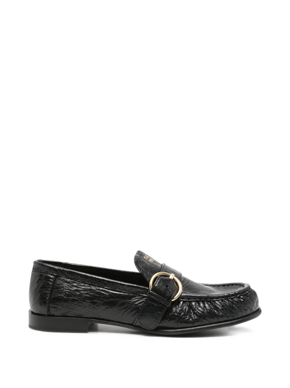 Miu Miu buckled crinkled-leather loafers - Nero