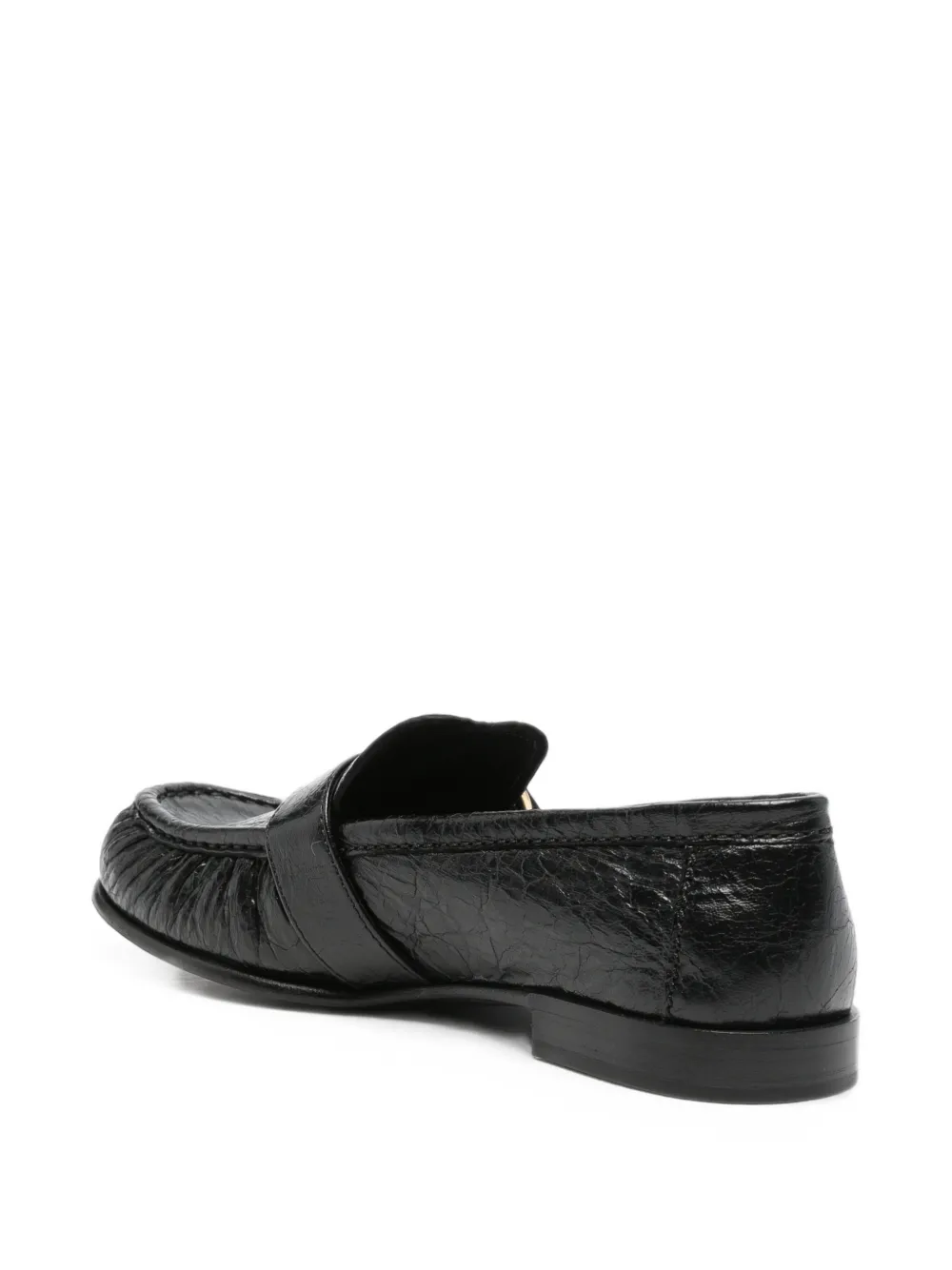 Miu buckled crinkled-leather loafers Zwart