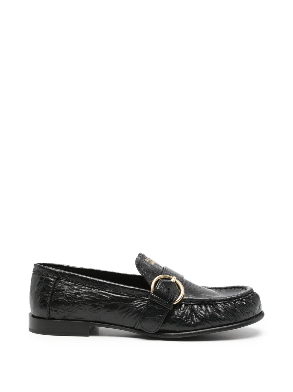 Miu Miu buckled crinkled-leather loafers - Nero