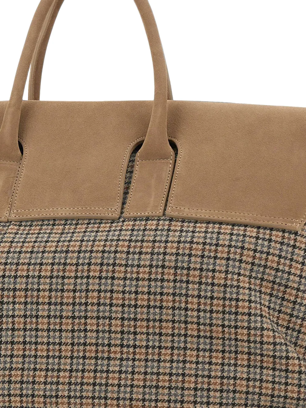 Eleventy Suède shopper met pied-de-poule print Beige