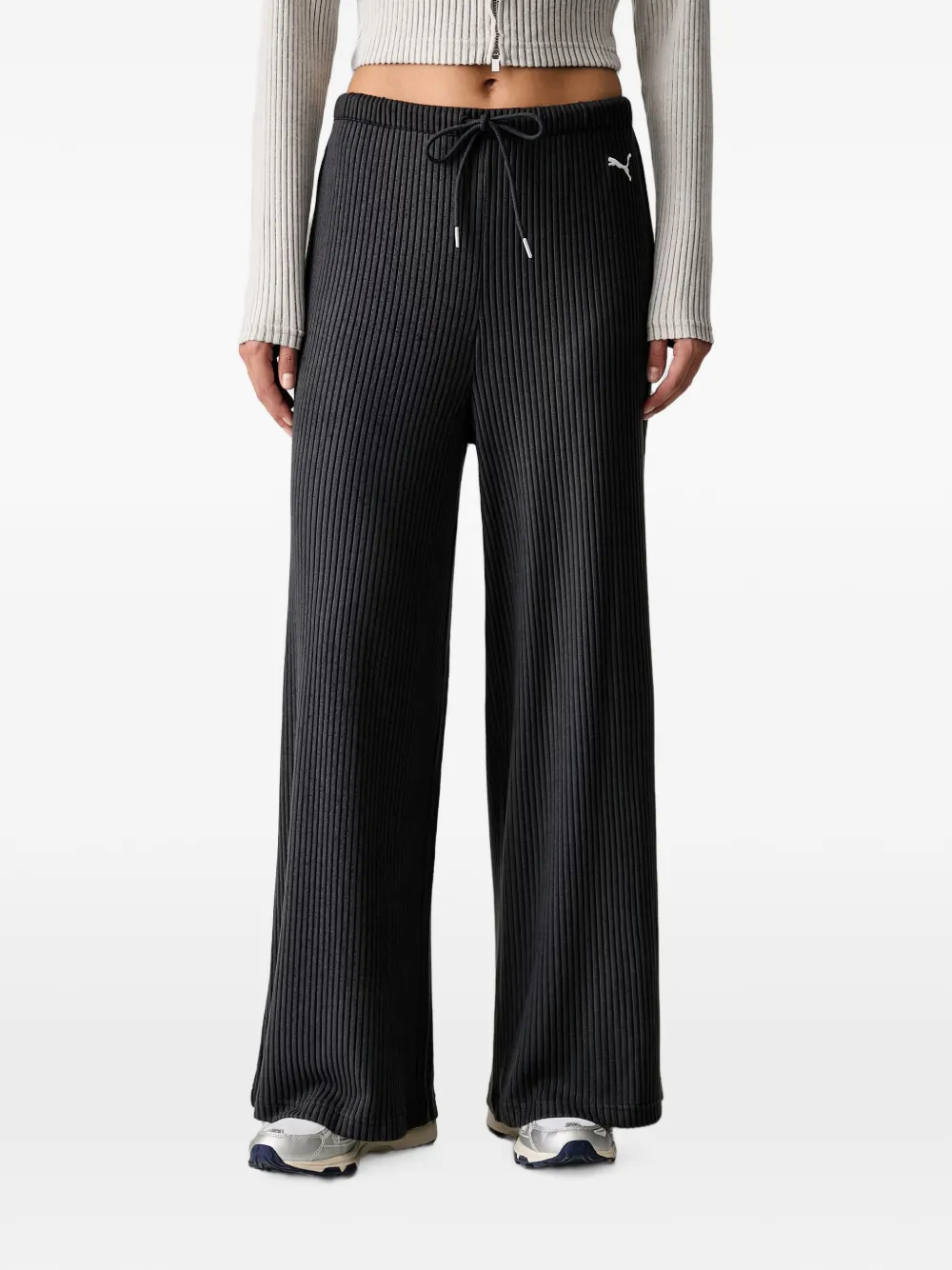 Puma Essentials Ribbed-knit Track Pants In Schwarz