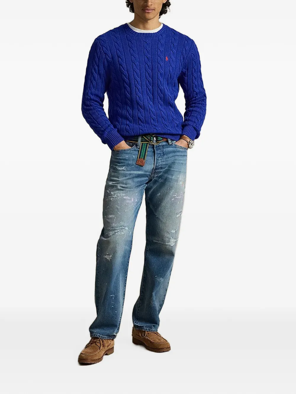 Polo Ralph Lauren Kabelgebreide trui met geborduurd logo Blauw