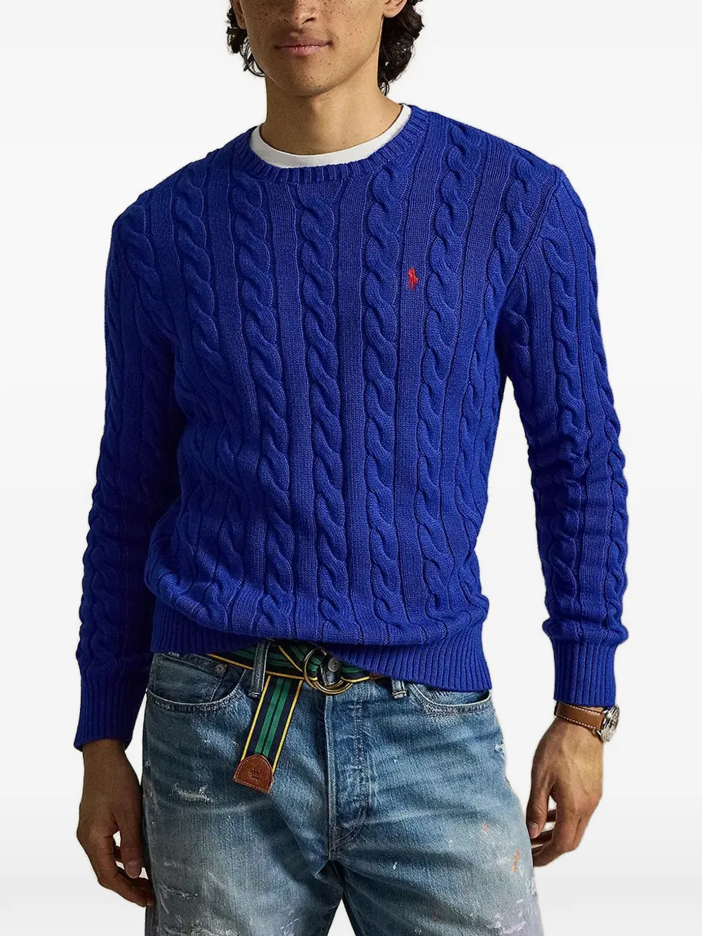 Polo Ralph Lauren Kabelgebreide trui met geborduurd logo Blauw