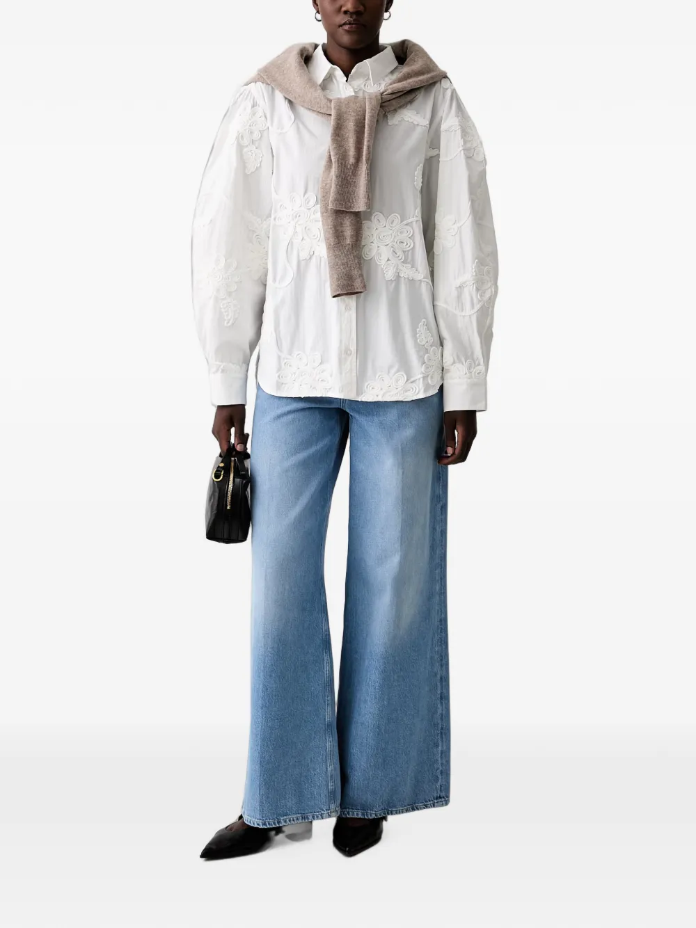 ROTATE BIRGER CHRISTENSEN corded-lace puff-sleeve shirt Wit