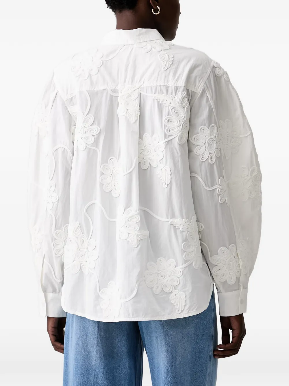 ROTATE BIRGER CHRISTENSEN corded-lace puff-sleeve shirt Wit