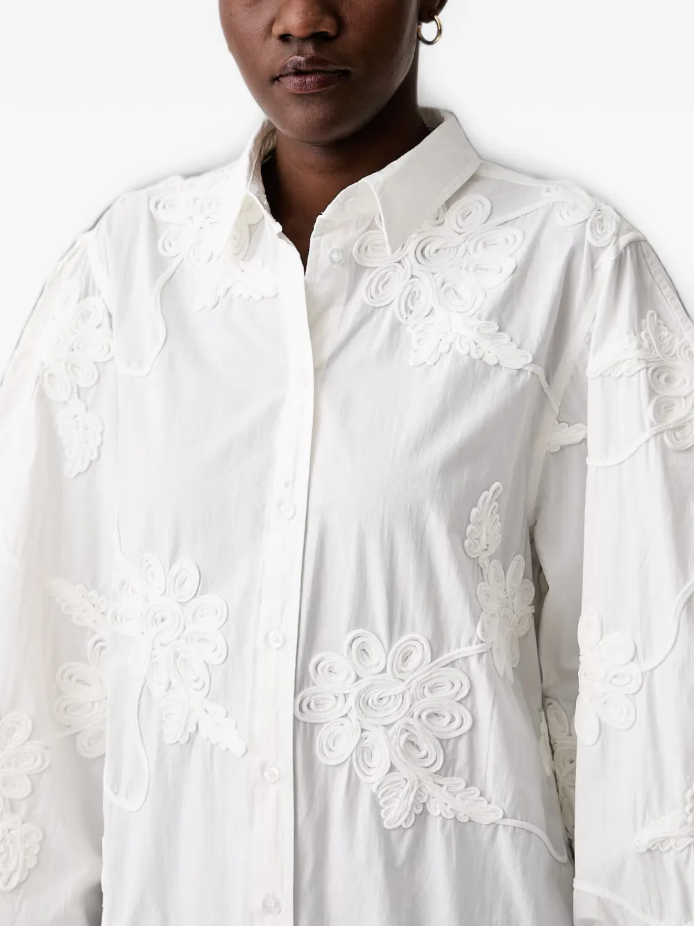ROTATE BIRGER CHRISTENSEN corded-lace puff-sleeve shirt Wit